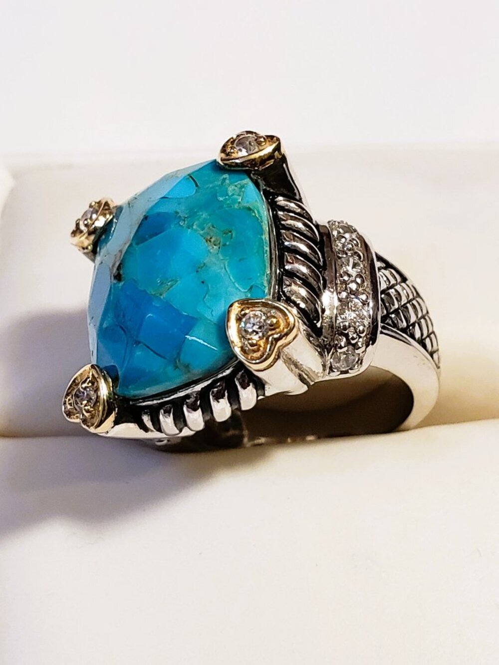 Victoria Wieck Turquoise & Blue Topaz Statement Ring | 925 Silver | 14K Accents